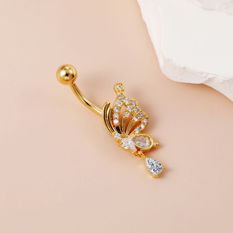Piercing per ombelico a forma di farfalla con zirconi cubici - Gioiello per il corpo in acciaio chirurgico 316L, elegante design ad ala (14G/16G, ipoallergenico, confezione regalo inclusa)_voghion.com