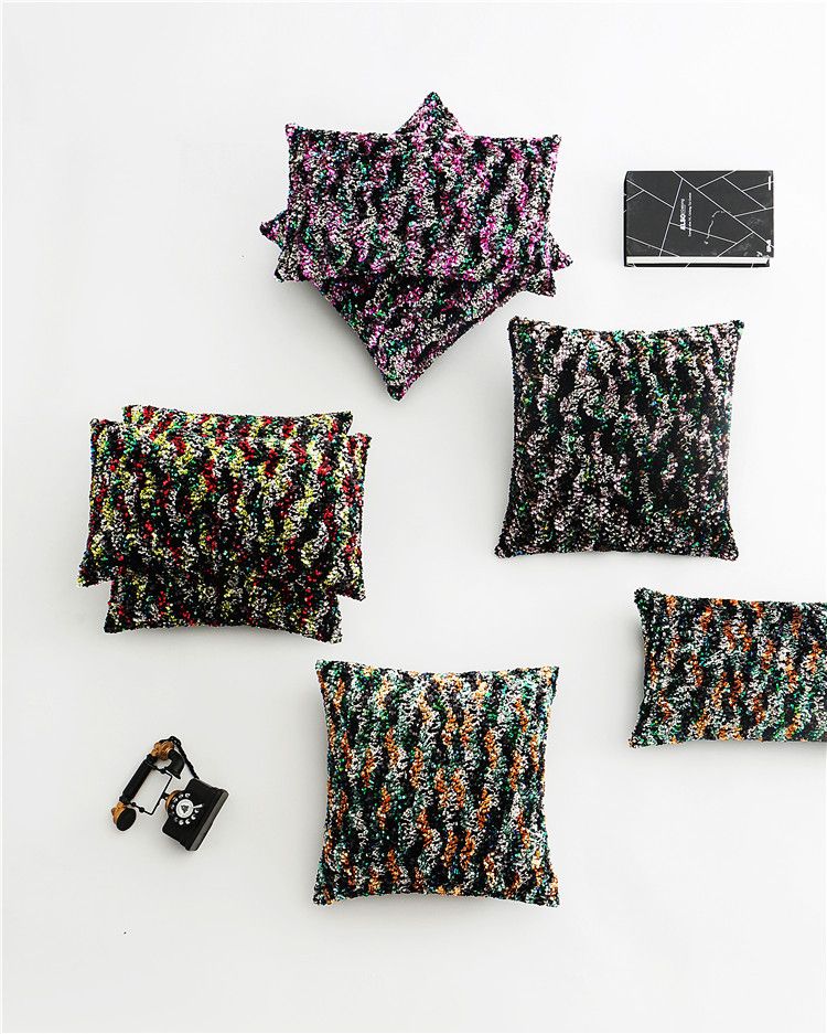 American-style High-density Color Large Wave Embroidered Sequin Pillow Nordic Model Room Color Sequin Sofa Cushion_voghion.com
