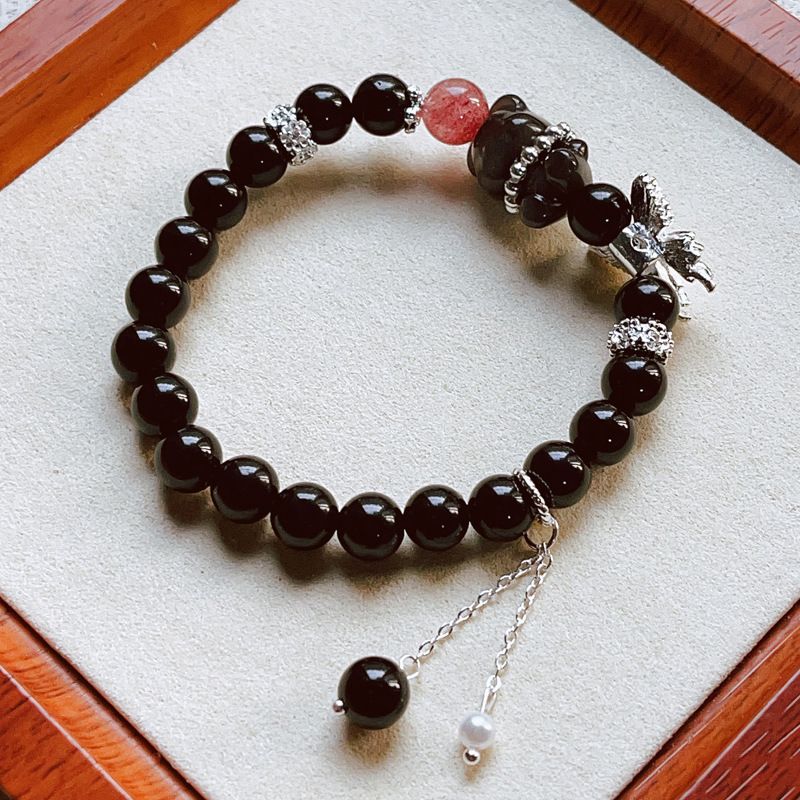 Natural Engraved Bear Obsidian Gift, Personalized Bracelet, Men's And Women's Bracelet._voghion.com