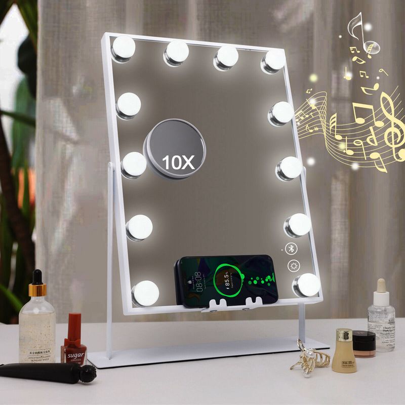 FENCHILIN Bluetooth Hollywood Vanity Mirror With Lights 12 LED & Wireless Charge_voghion.com