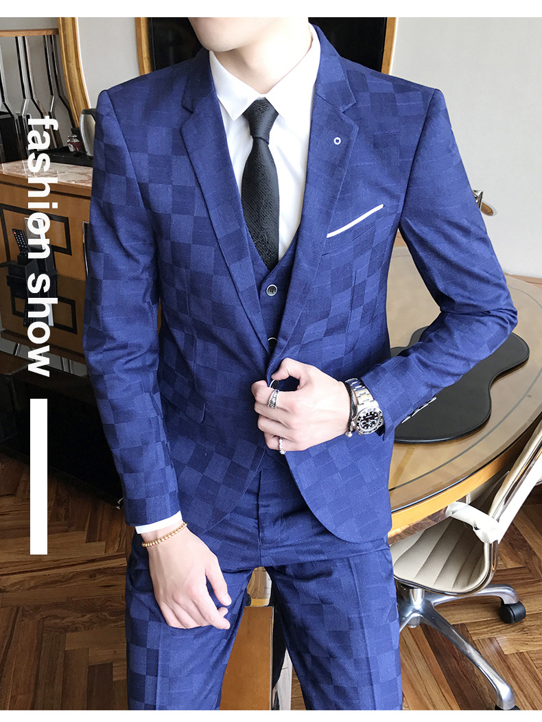 Men's Clothing 2024 New Men's Three-Piece Plaid Suit Men's Suit Plaid Suit Suit Men's Suit Three-Piece Suit_voghion.com