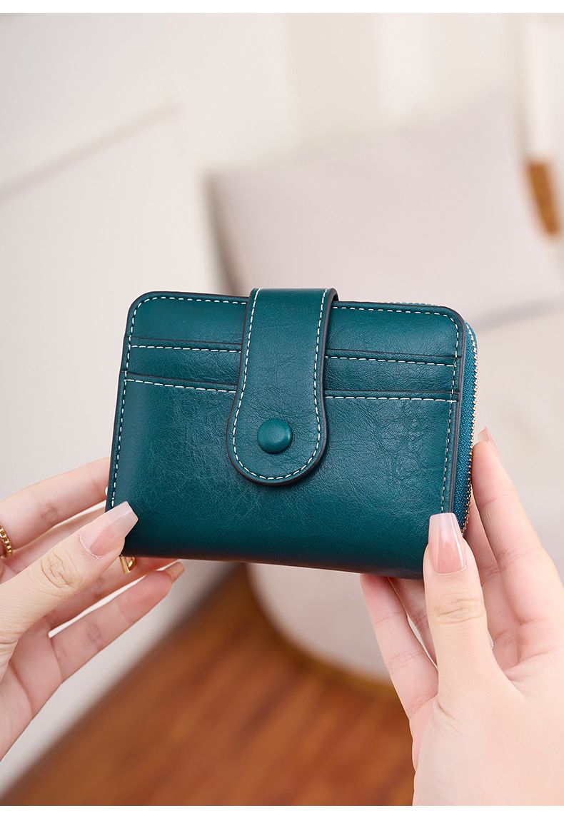 Cross Border Nieuwe RFID Anti Magnetische Korte Portemonnee Multifunctionele Ritssluiting Portemonnee Europese En Amerikaanse Retro Dames Muntenportemonnee_voghion.com