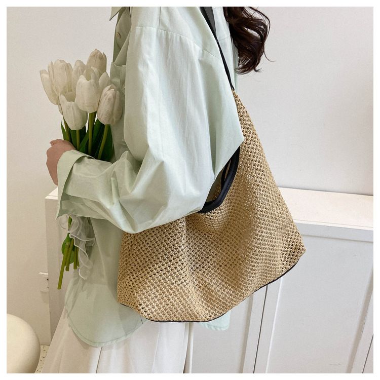 Sac tissé en herbe pour femmes, sac de loisirs de grande capacité, sac à bandoulière sous les bras occidental, nouvelle collection 2024_voghion.com