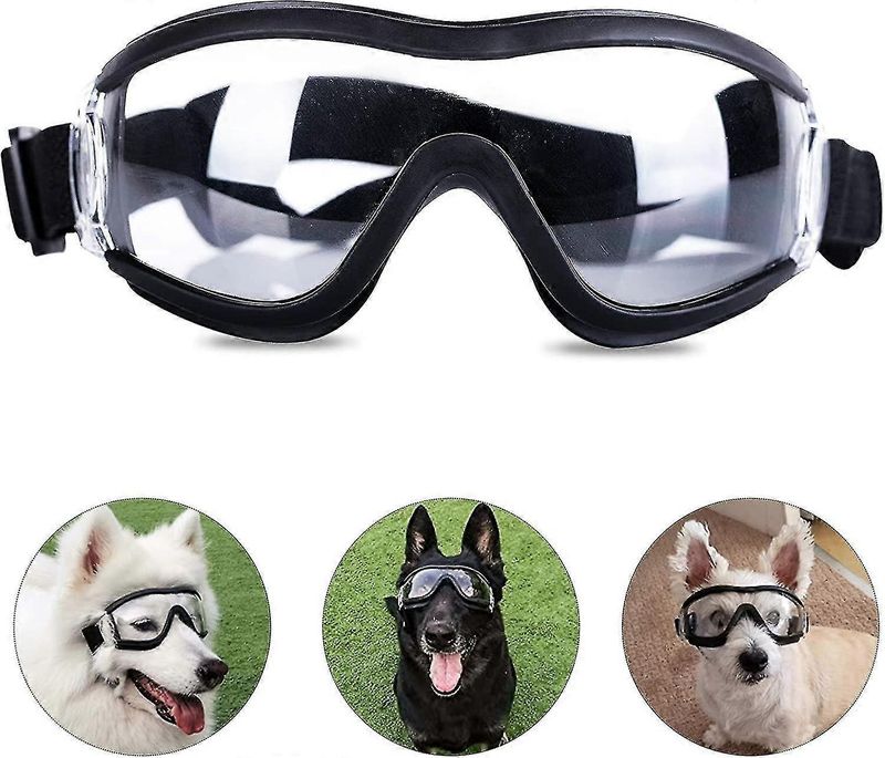 Gafas protectoras para perros de razas medianas y grandes, resistentes al viento y a los rayos UV, para exteriores, con lentes transparentes y correas ajustables para la cabeza._voghion.com