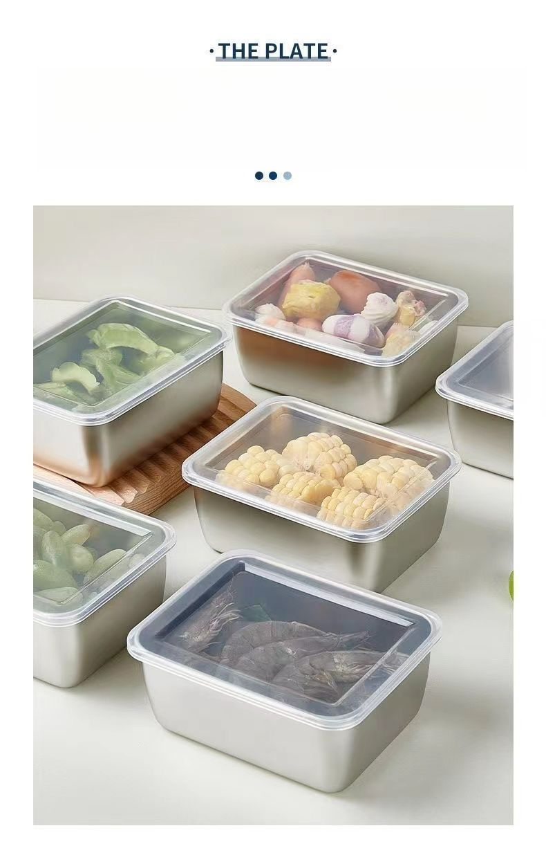 Stainless Steel Food Storage Container Small Square Kitchen Basin Luncheon Meat With Lid Freezing Divider Box Frozen_voghion.com