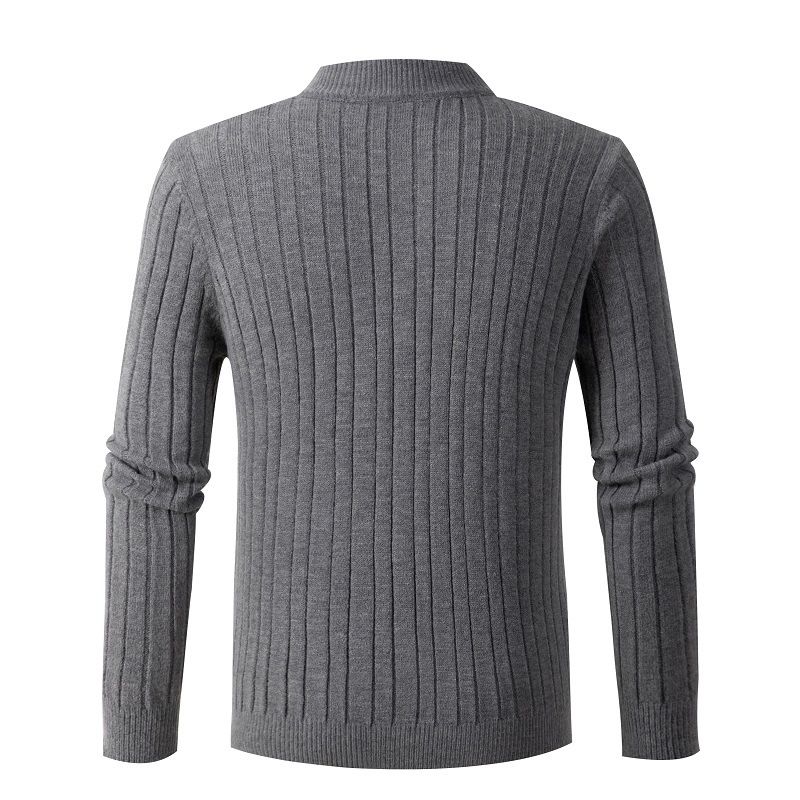Maglione da uomo in maglia a trecce spesse - Modello a collo alto con cerniera per l'inverno (grigio/nero/blu navy/verde/kaki, M-3XL)_voghion.com