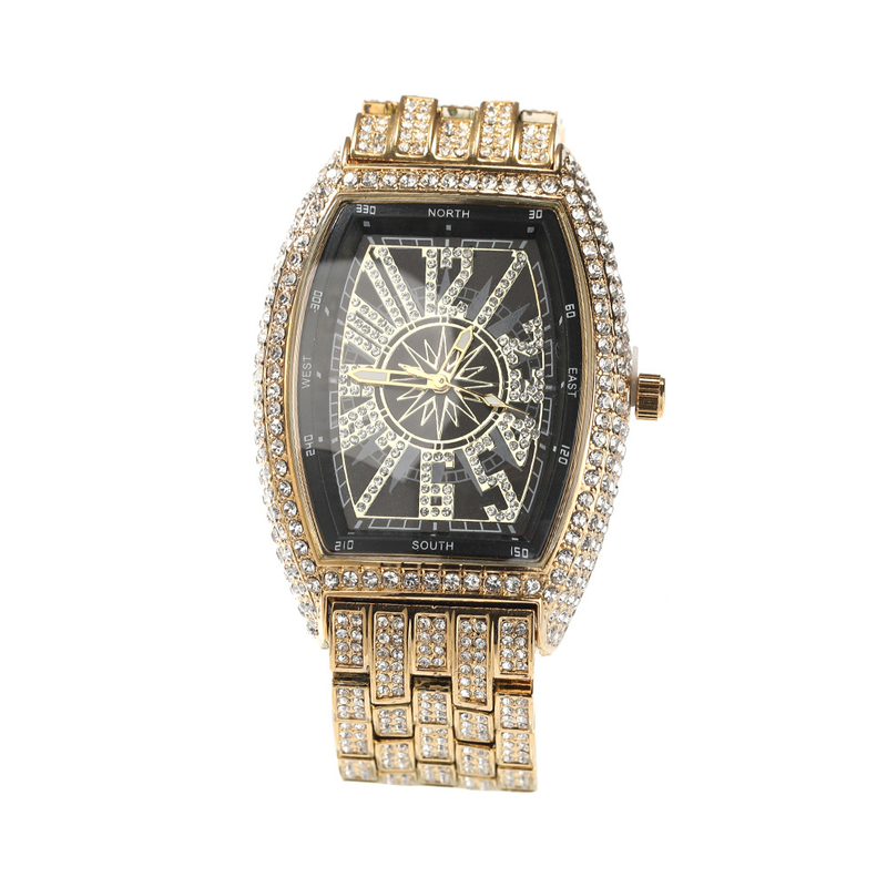 Hip Hop Diamond Studded Starry Sky Fashion Trend Men's Watch Personality Digital Barrel Shaped Large Dial Retro Watch_voghion.com