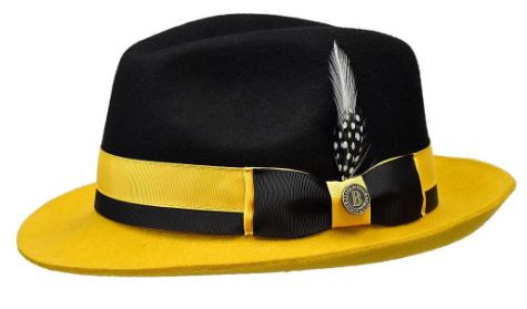 Cappello in feltro di pura lana con decorazione a fiocco color block a gronda corta_voghion.com