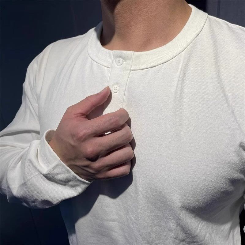 Unbeatable Quality Hardcore Amikaji Henley Collar Long Sleeved T-shirt For Men's Spring Autumn Sports, Simple And Casual Inner Layer Bottom_voghion.com