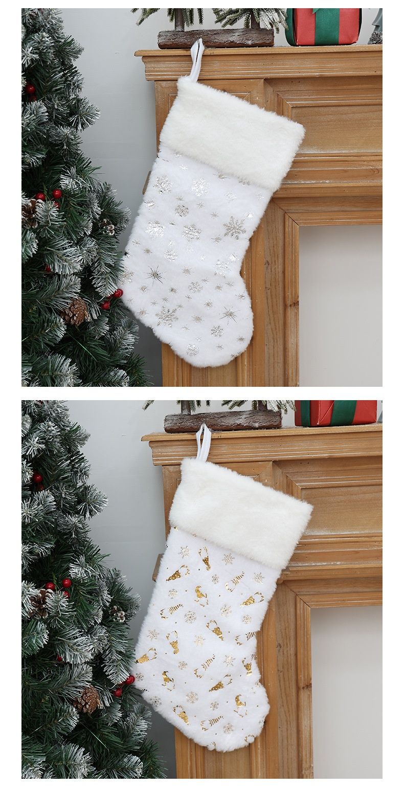 001 Cross-Border New Gold Stamping Snowflake White Rabbit Fur Socks Gift Bag Christmas Decoration Pendant_voghion.com