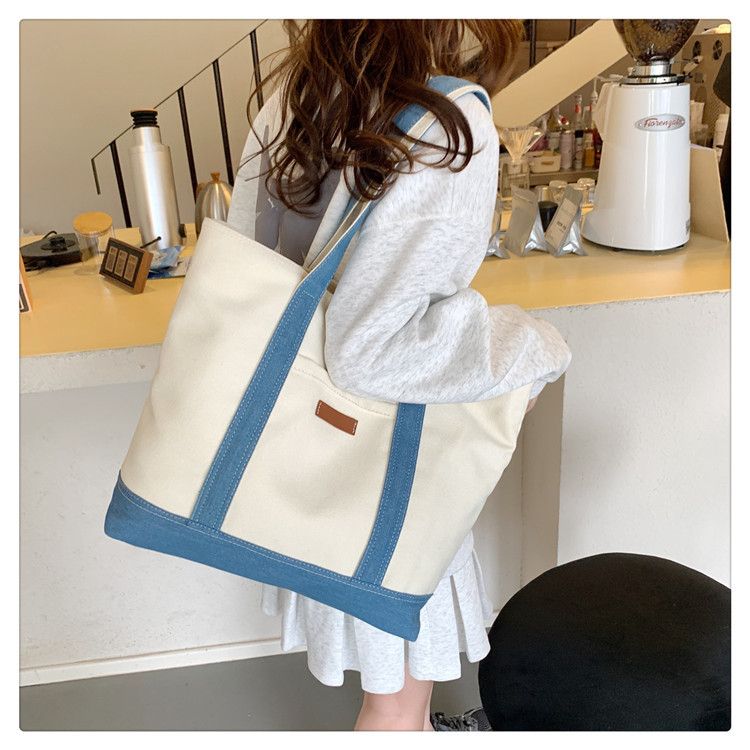 Umhängetaschen für Damen, Canvas-Tragetasche, trendige Unterarmtasche mit Farbblockierung, modische Pendler-Umhängetasche mit großem Fassungsvermögen_voghion.com