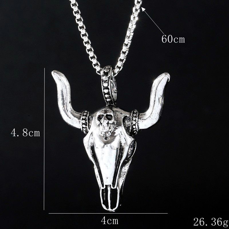 European And American Dark Wind Personality Domineering Neck Chain Retro Titanium Steel Bull Head Necklace Men's Stainless Steel Animal Pendant_voghion.com