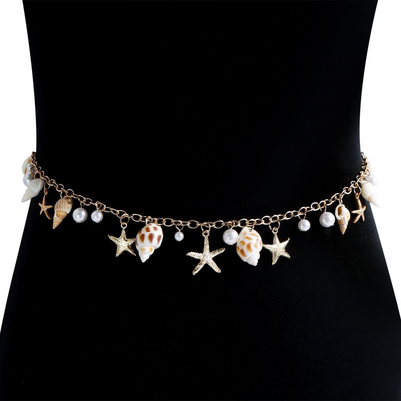 Bohemian Summer Beach Shell Waist Chain Seaside Travel Imitation Pearl Starfish Conch Pendant Body Chain_voghion.com