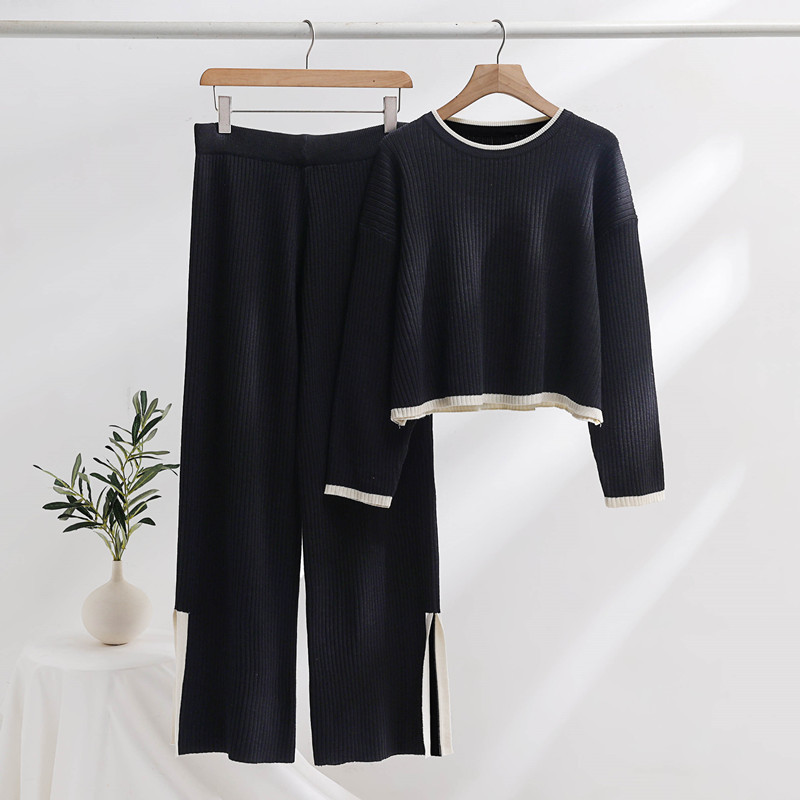 Abbigliamento da donna caldo maglione russo transfrontaliero a maniche lunghe completo di pantaloni lavorati a maglia per donna_voghion.com