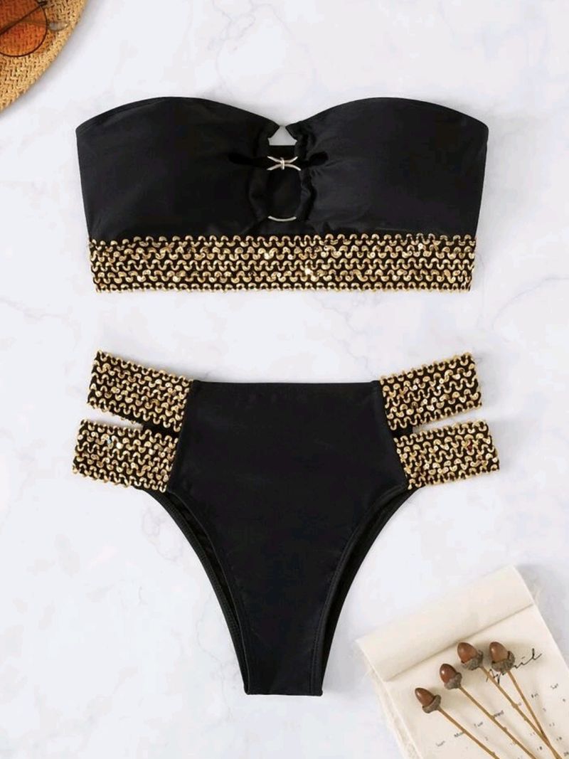 Női szexi egyszínű, magas derekú, osztott bikini női fürdőruha _voghion.com