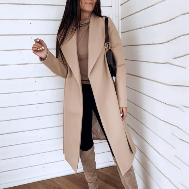 Women's Clothing Autumn And Winter Models 6 Colors Loose Large Size Solid Color Casual Suit Collar Long Sleeve Woolen Coat_voghion.com