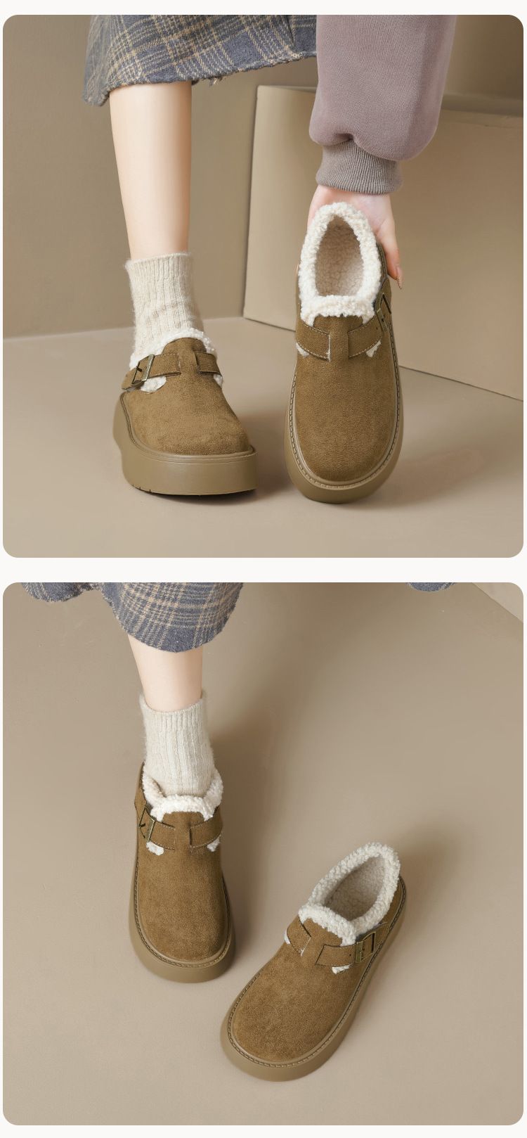 Weiwei Girl Petite Damen-Einzelschuhe mit dicker Sohle und Fleecefutter, die die Körpergröße erhöhen, aus warmem, pelzigem Baumwollstoff_voghion.com