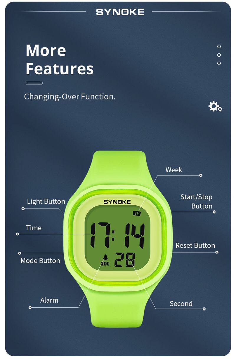 SYNOKE Jelly versión coreana estudiante masculino y femenino reloj electrónico femenino impermeable colorido luminoso silicona reloj electrónico pareja deportes_voghion.com