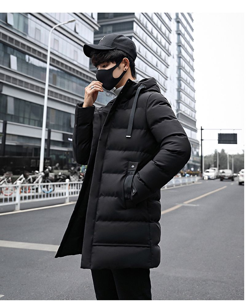 Cappotto coreano in piumino di cotone con cappuccio da uomo caldo ispessito di media lunghezza invernale 2023_voghion.com