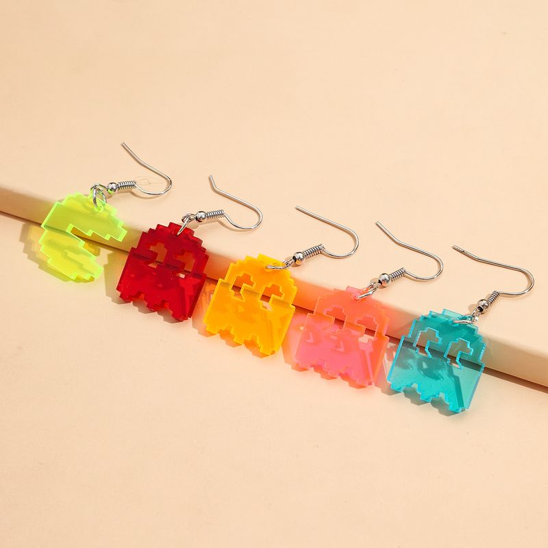 Divertenti piccoli ganci per le orecchie in acrilico fluorescente colorato cartone animato piccolo diavolo orecchini per bambini 5 paia_voghion.com