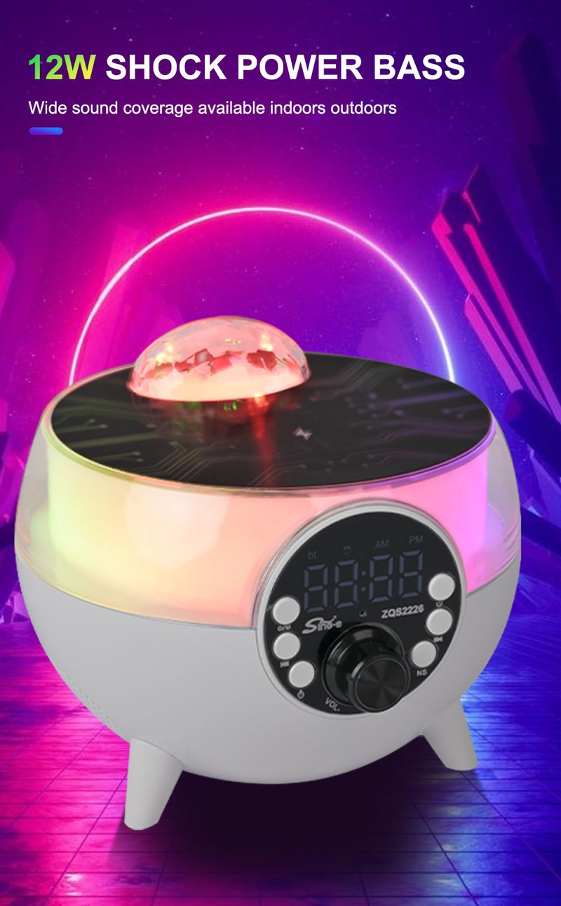 ZQS2226 Bluetooth Speaker With Mobile Phone Wireless Charging Empty Light Projector Bedroom Atmosphere Night Light Gift_voghion.com