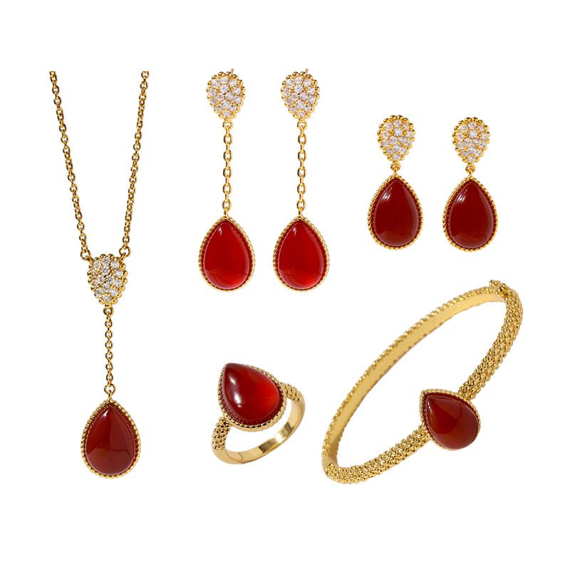 Set di quattro pezzi di orecchini a goccia in madreperla e agata naturale, stile retrò, per donna_voghion.com