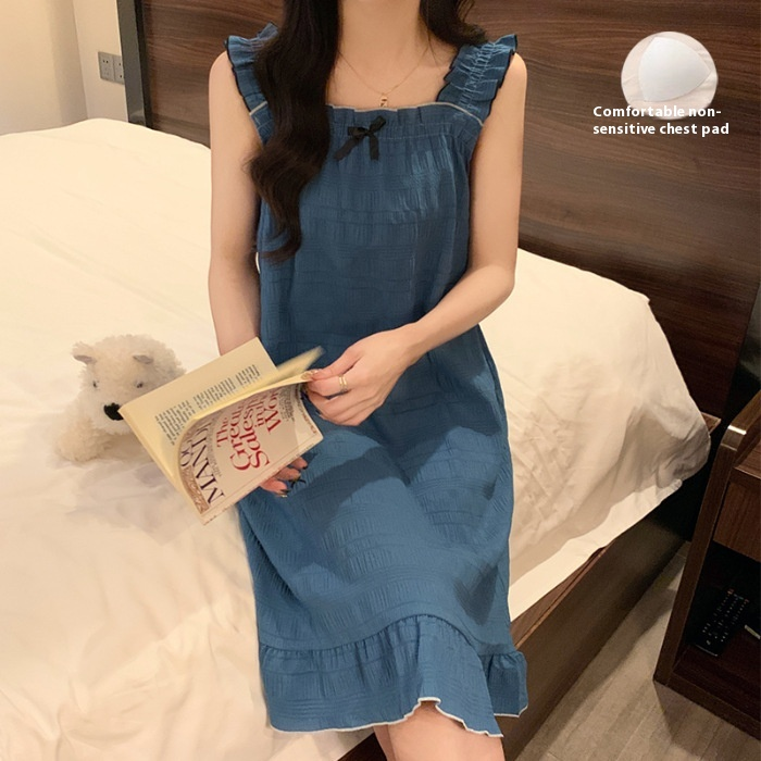 Pijama de verano para mujer, dulce Instagram, estilo fino de algodón espumado con cojín en el pecho, tirantes, falda de pijama, se puede usar_voghion.com