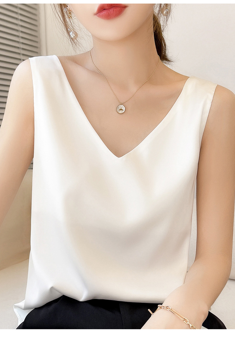Canotta ampia e versatile da donna, in raso, con scollo a V e spalline larghe, stile primavera/estate 2025, all'ingrosso_voghion.com