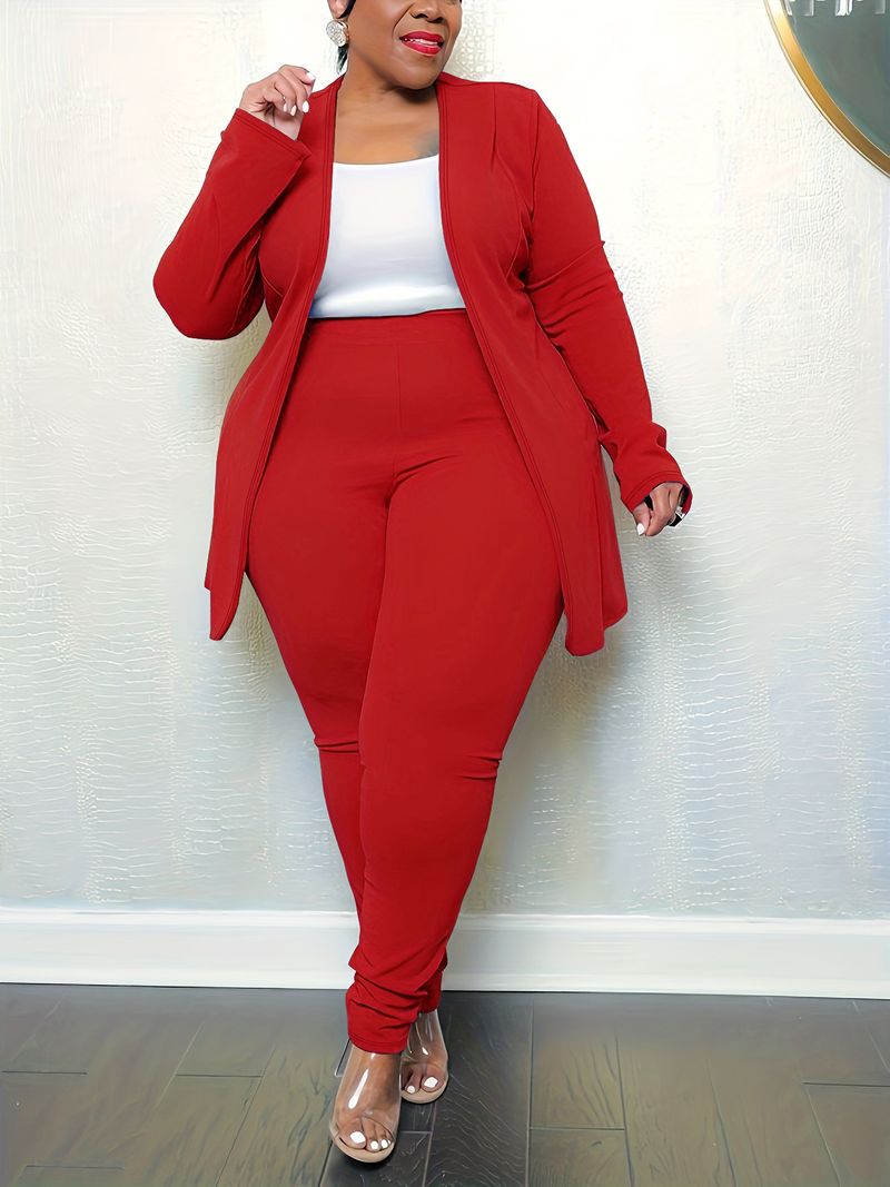 Plus Size Zweiteilige Outfits Damen Passender Anzug Solid Top Leggings Hosen Sets Bürodame Einarmiger Casual Herbst Winter Anzug Europäischer Stil_voghion.com