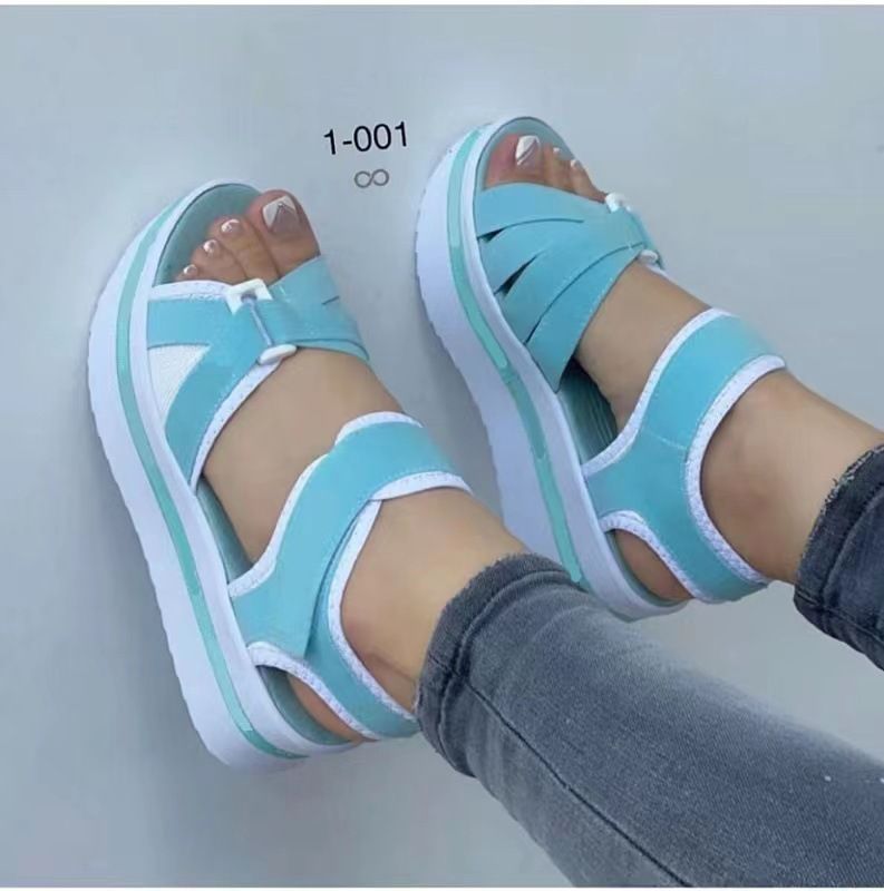 Große Größe Dicke Sohlen Für Frauen 2025 Neue Flache Boden Klett Damen Strand Sandalen_voghion.com