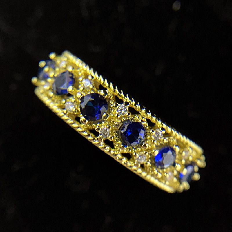 Versa French Western Region Lace Set Women's Blue Spinal Crystal High Carbon Diamond INS Couple Opening Ring_voghion.com