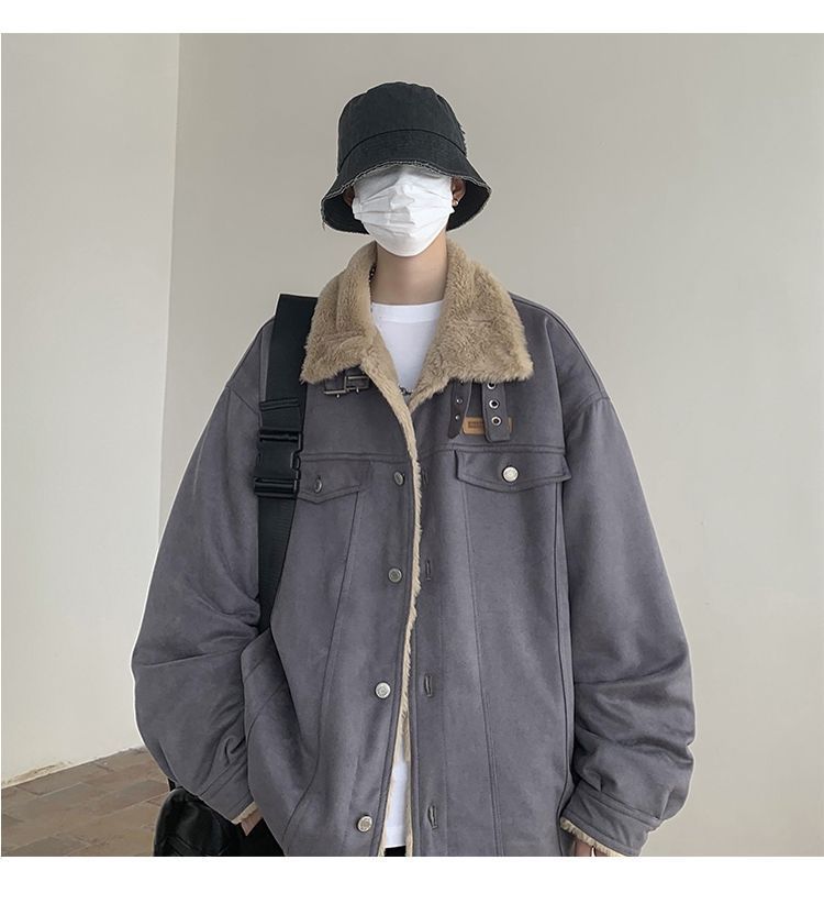 Giacca da motociclista in stile americano, in pelle di pecora integrata, in lana di agnello, per uomo, foderata in pile invernale, in pelle scamosciata spessa e cotone._voghion.com