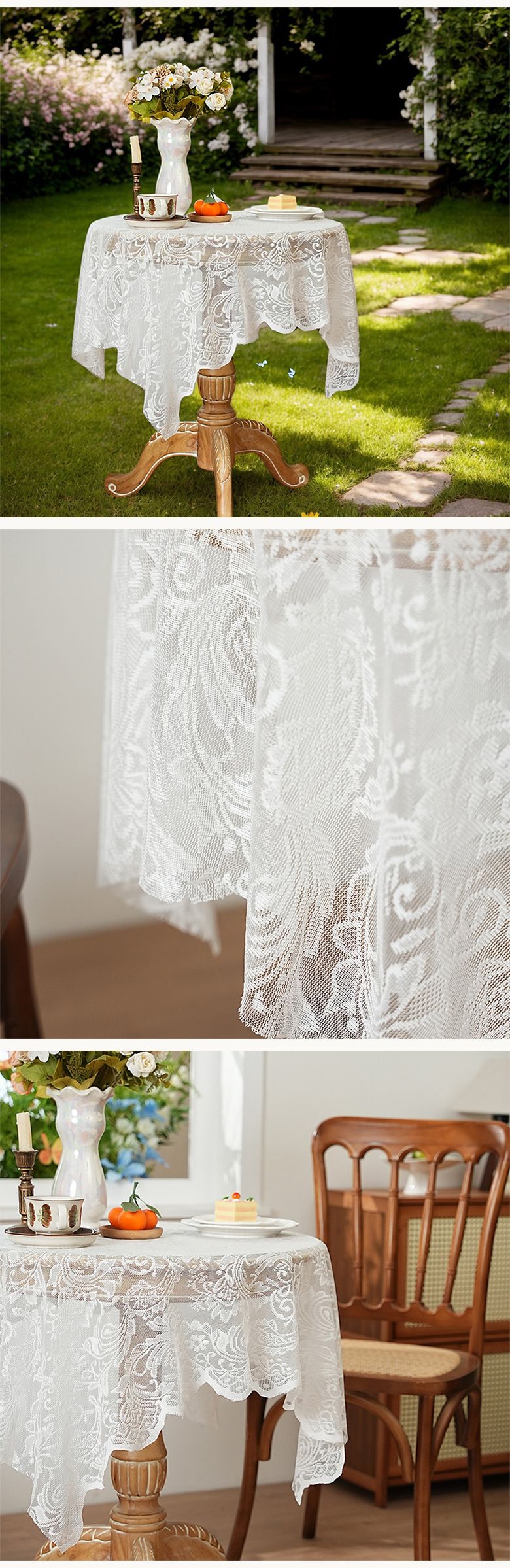 Elegancki francuski koronkowy obrus – prostokątny obrus z poliestru do jadalni, stolika kawowego i wystroju wnętrz_voghion.com