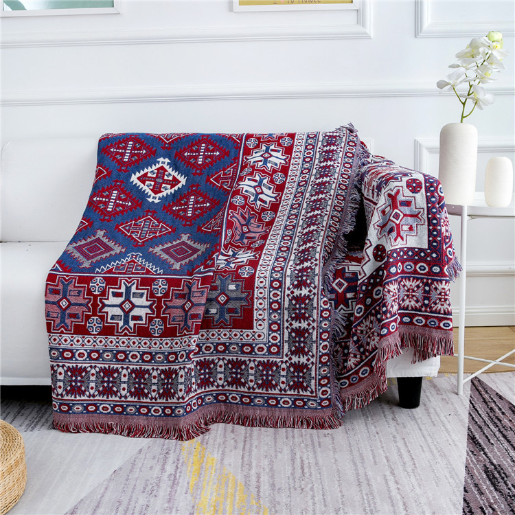 Ethnic style double-sided thickened full coverage sofa towel, all-season tea table, outdoor tablecloth, camping blanket_voghion.com