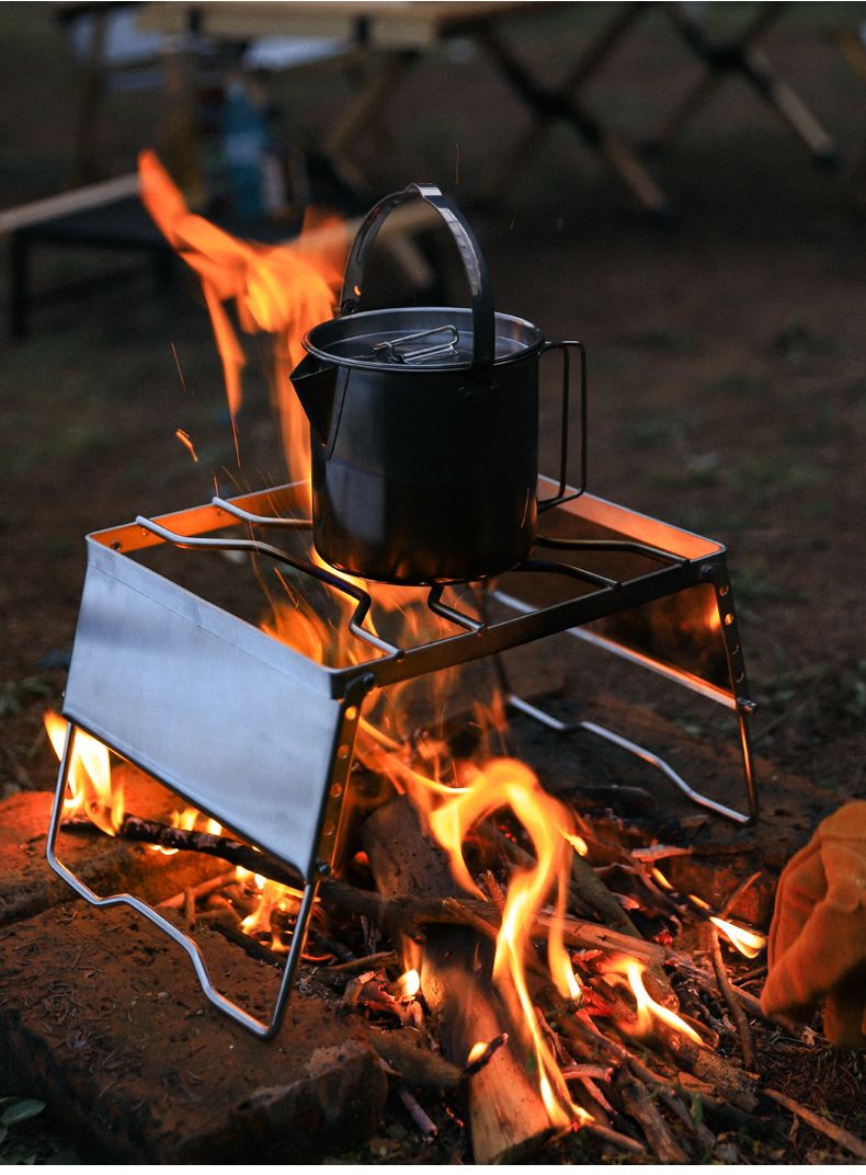 Set di barbecue portatile antivento da campeggio in acciaio inox per esterni, con supporto per pentola e padella, con parabrezza_voghion.com