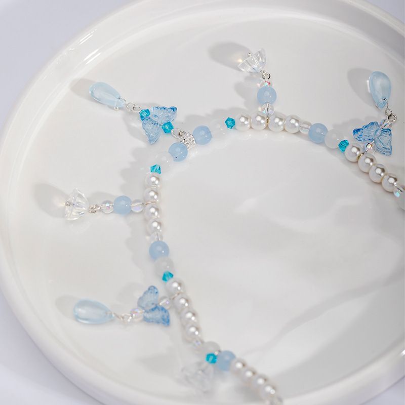 Chinese New Hanfu With Lake Blue Ancient Style Accessories, Tassel Pearl Soft Necklace (TB14.9)_voghion.com