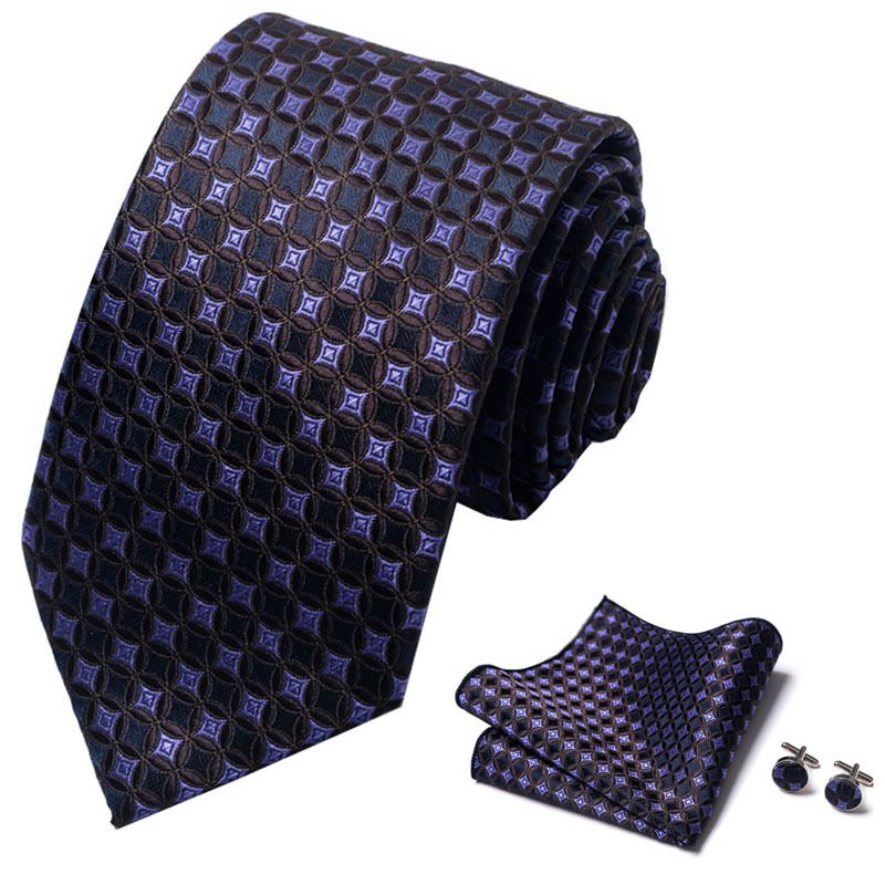 Corbata de seda de poliéster de alta calidad unisex para hombre, corbata formal de color sólido, bolsillo, toalla, gemelos, juego de jacquard_voghion.com