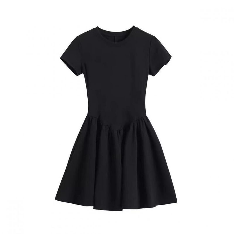 Abito corto snellente in stile francese Hepburn per donna, estate 2025, piccolo e piccolo, nero, con vita snella, antirughe_voghion.com