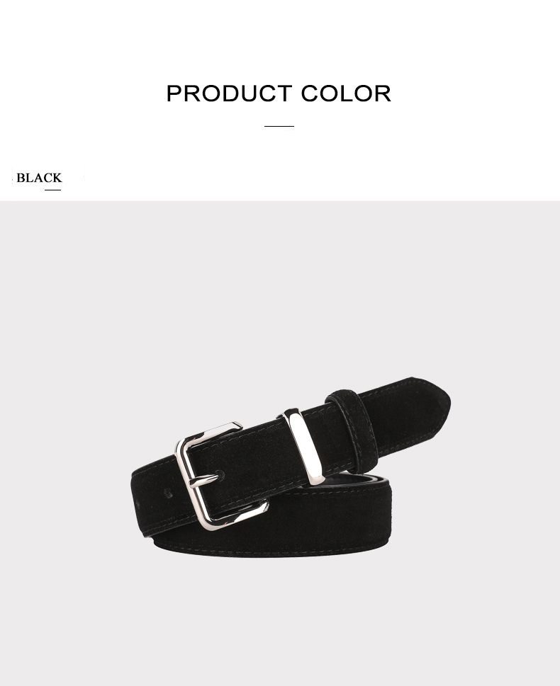 Modischer Damen-Wildledergürtel gepaart mit Jeans, 2,8 cm breiter Gürtel mit goldener und silberner Schnalle, luxuriöser Echtledergürtel_voghion.com