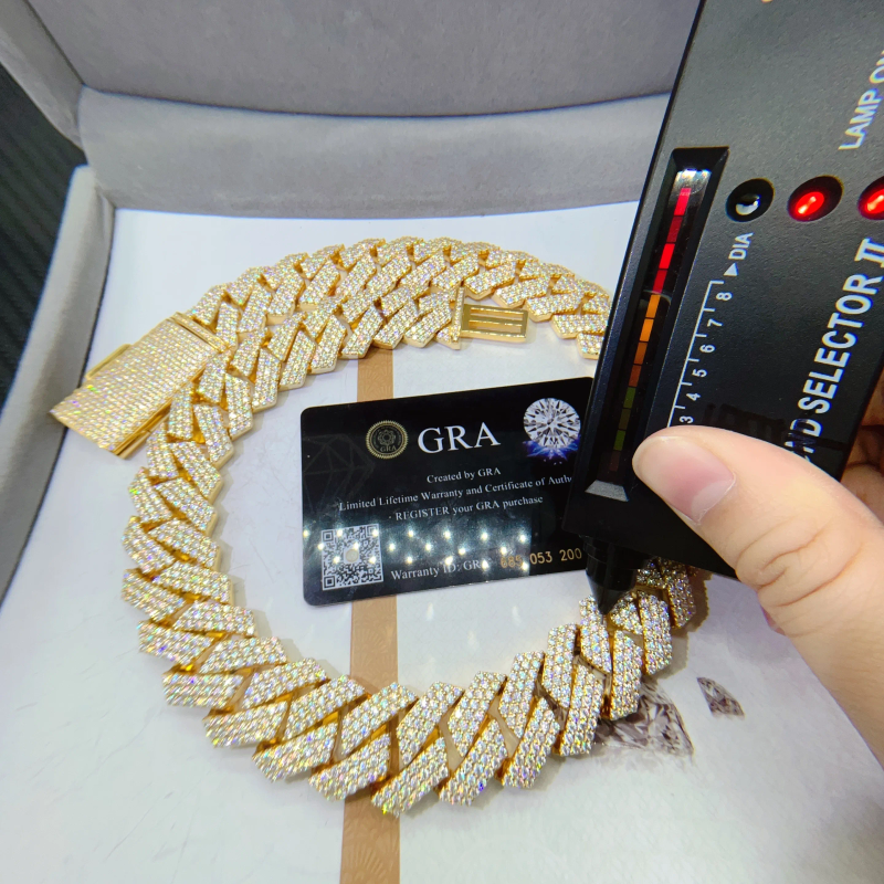 Certificirano Gra Vvs Moissanite 20 mm Pure Sterling Sier Ogrlica Verižice Iced Out Cuban Link Chain_voghion.com
