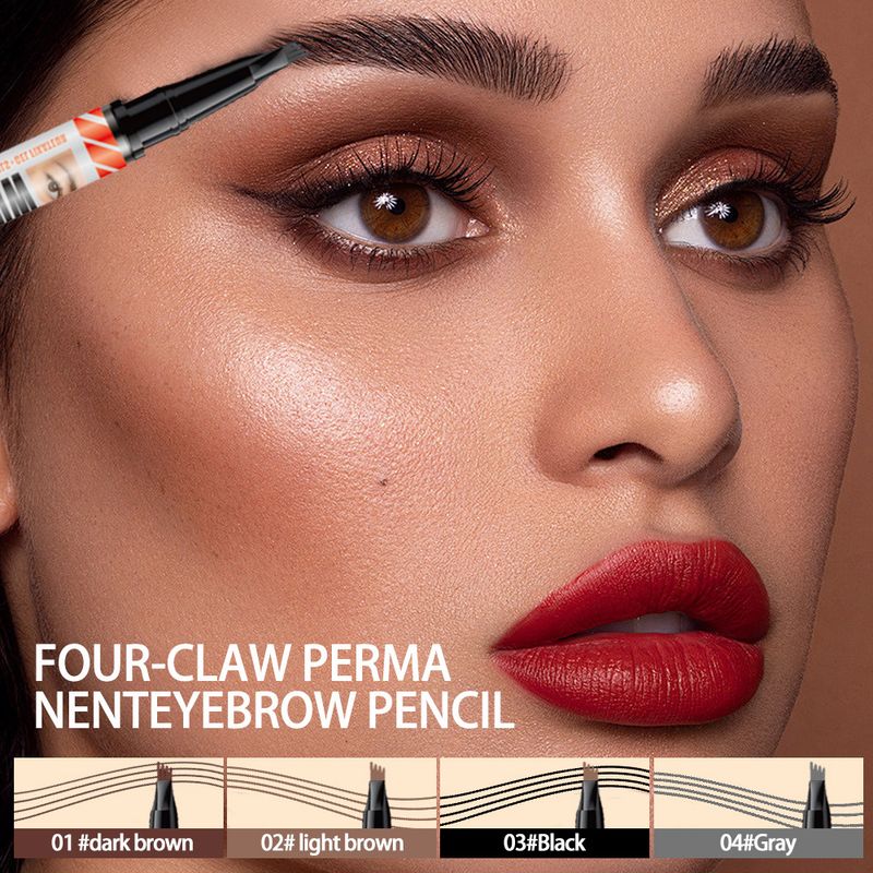Eyebrow Enhancers Cosmetics LANZHIYUE Double Headed Four Pronged Eyebrow Pencil + Eyebrow Shaping Cream Quick Drying Waterproof Liquid Eyebrow Pencil_voghion.com