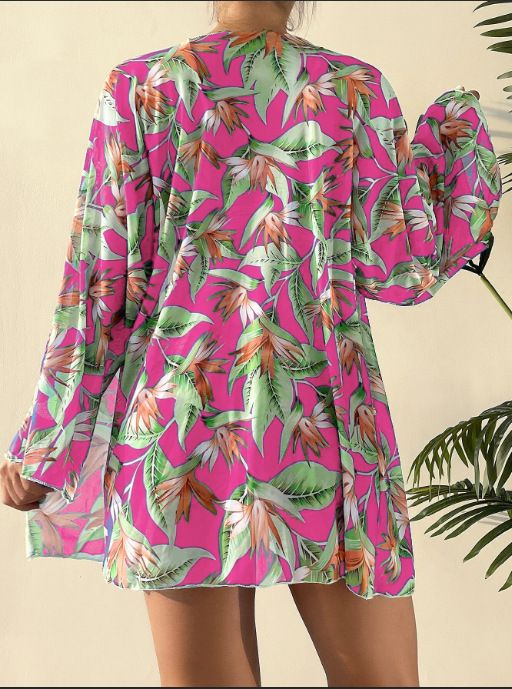 Dameskleding Mode Bikini Sexy Blouse Lange Mouw Multi Kleur Print Vierdelige Dames Badpak_voghion.com