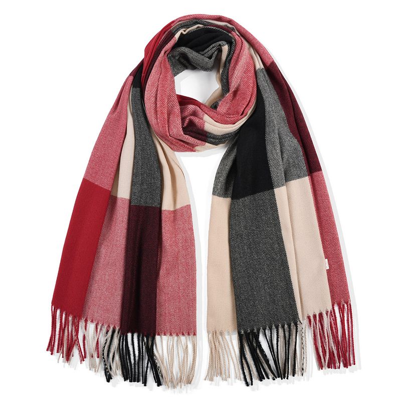 Herbst Winter Mode Kaschmir Plaid Schal Verdickt Warme Quaste Farbe Block Frauen Schal_voghion.com