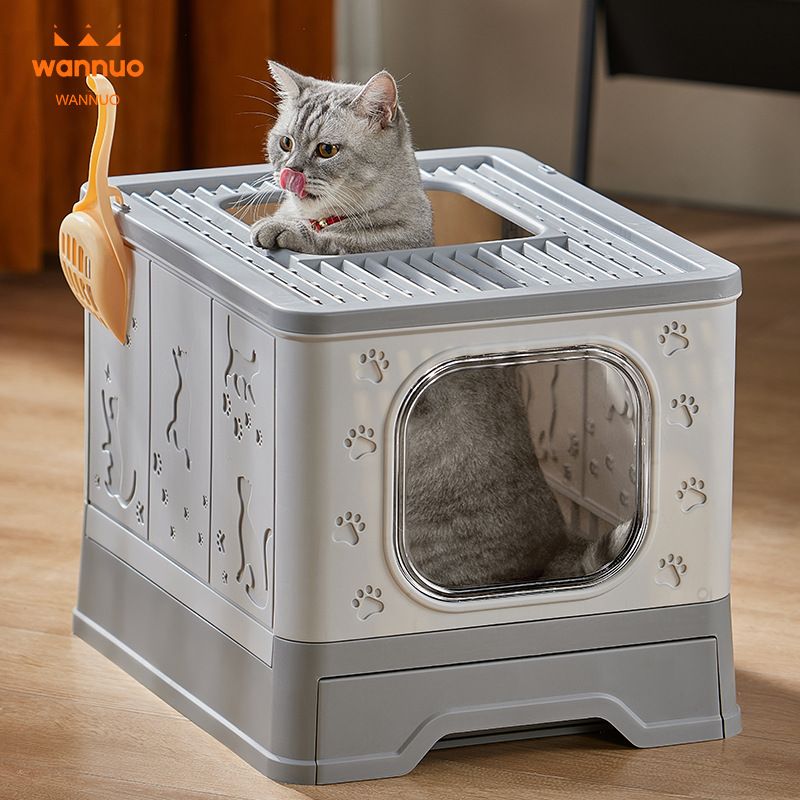 Caixa de extração superior, vaso sanitário desodorizante fechado antirrespingos, caixa de areia para gatos retrátil de grande capacidade_voghion.com