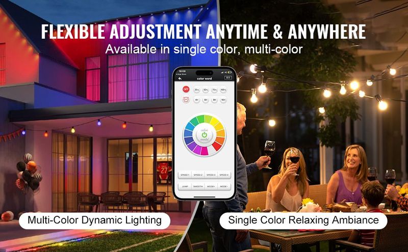 50FT RGB Outdoor String Lights Patio Waterproof Lights With APP Control_voghion.com