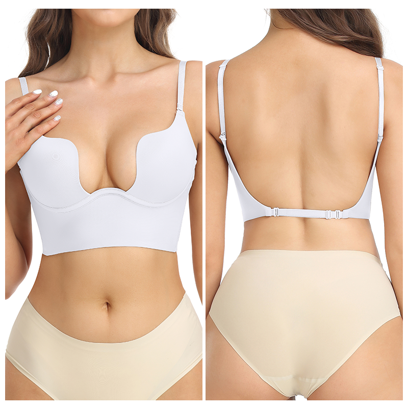 BH Push Up Rückenfrei Damen BHs Low Cut Sexy Plunge Büstenhalter Offener Rücken Hochzeitsunterwäsche Unsichtbar Nahtlos D s ssiere_voghion.com