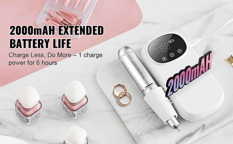 VEVOR Electric Rechargeable Nail Drill, 35,000RPM Portable Cordless Nail E File Machine, LCD-Display Acrylic Gel Grinder Tool With 6 Bits And 50PCS Sanding Bands For Manicure Pedicure Carve Polish_voghion.com
