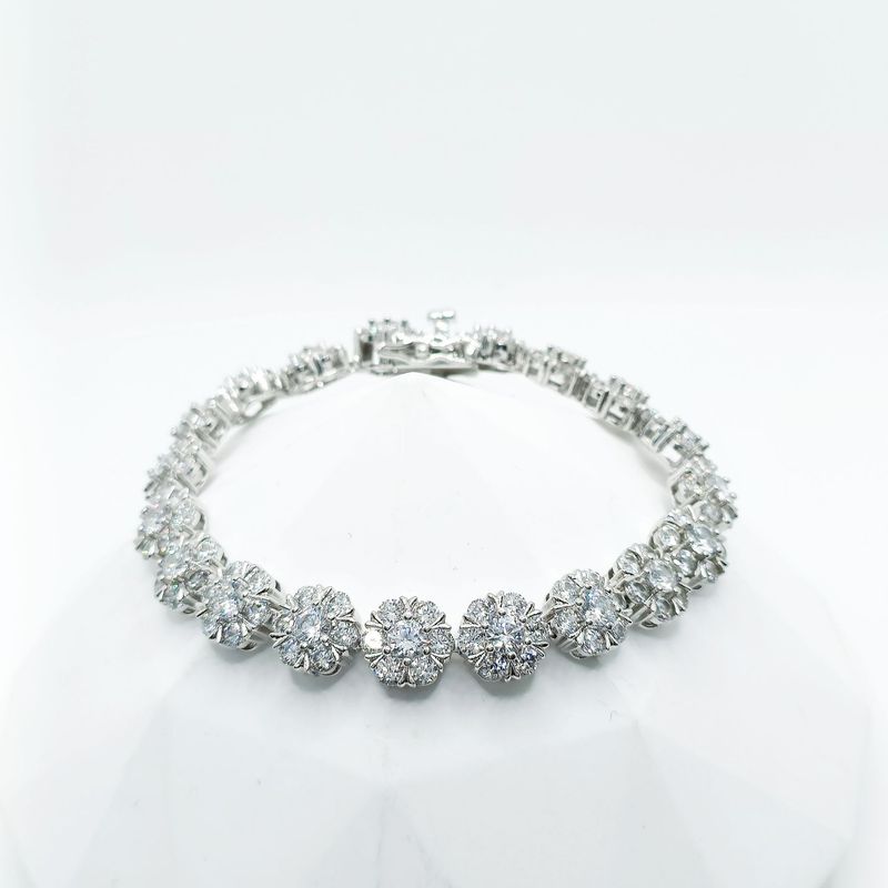 Bracciale tennis cubano rotondo in argento puro con fiore per uomo e donna, leggero, lussuoso e di alta qualità_voghion.com