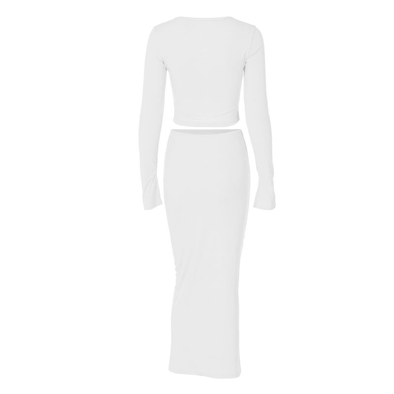 Abbigliamento donna autunno e inverno 2024 nuova moda cardigan bottoni ombelico esposto top gonna slim fit set all'ingrosso_voghion.com