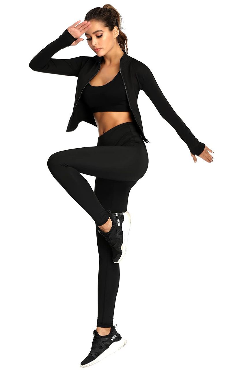 Women's Tracksuit Slim Fit Long Sleeved Fiess Coat Yoga Crop Tops With Thumb Holes Gym Jacket Workout Sweatshirts_voghion.com